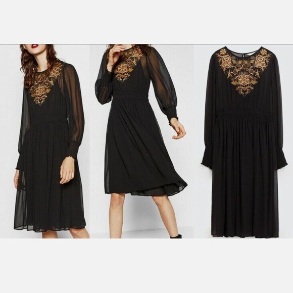 Zara Chiffon Dress with Embroidery - Picture 1 of 5